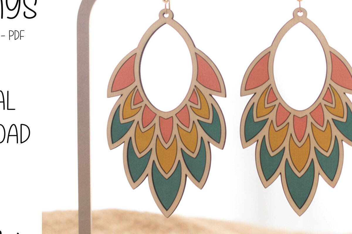 Σετ των 3 Intra απο ξύλο plywood 3mm-4mm πάχος – Tropical Leaf Hoop Σκουλαρίκια Δίασταση  5x5 cm INTRAFABR-122379778