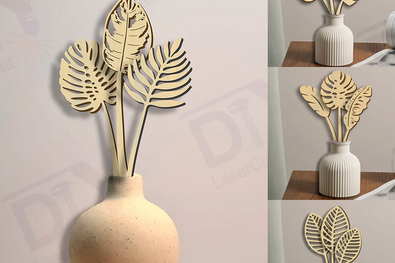 Σετ των 2 Intra απο ξύλο plywood 3mm-4mm πάχος – Σετ Τροπικά Φύλλα 12 Σχέδια Δίασταση  20x20 cm INTRAFABR-117025299