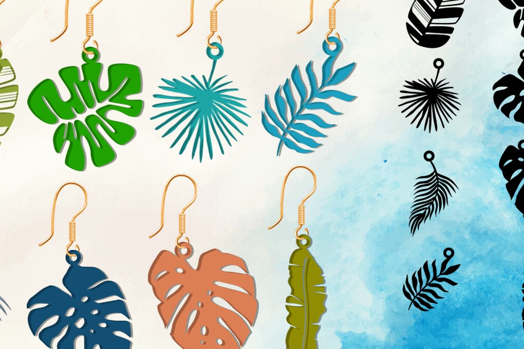 Σετ των 3 Intra απο ξύλο plywood 3mm-4mm πάχος – Σκουλαρίκι με τροπικά φύλλα, σκουλαρίκι παραλίας Δίασταση  5x5 cm INTRAFABR-66975316