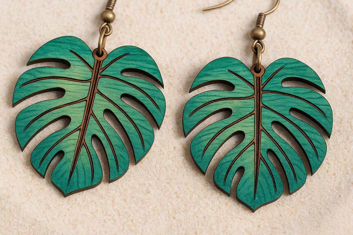 Σετ των 3 Intra απο ξύλο plywood 3mm-4mm πάχος – Σκουλαρίκια Tropical Leaves Δίασταση  5x5 cm INTRAFABR-120914612