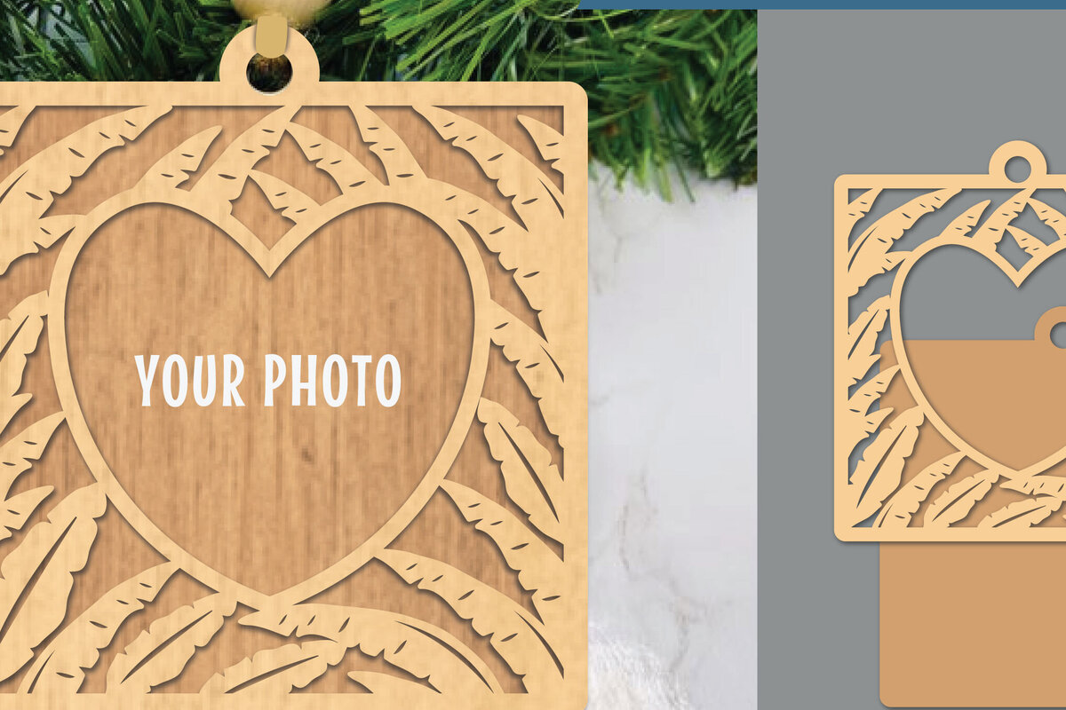 Σετ των 2 Intra απο ξύλο plywood 3mm-4mm πάχος – Κορνίζα φωτογραφιών με κομμένα λέιζερ τροπικά φύλλα Δίασταση  20x20 cm INTRAFABR-106020202