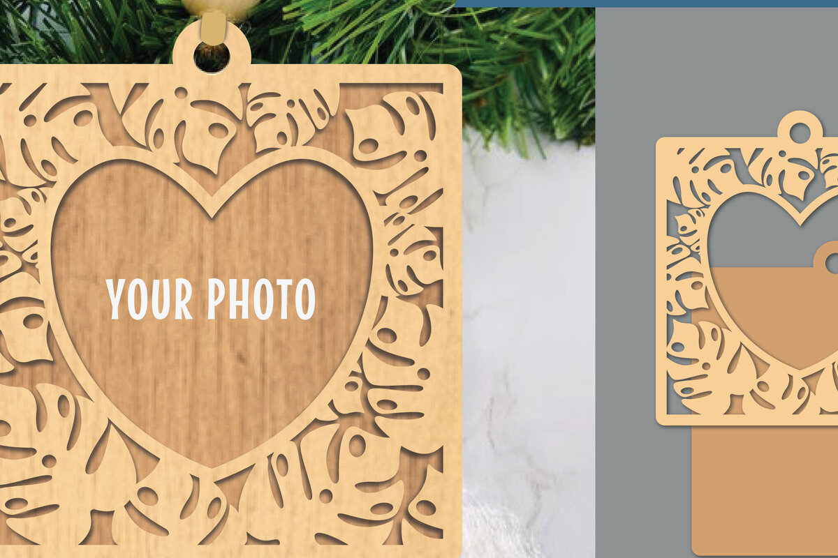 Σετ των 2 Intra απο ξύλο plywood 3mm-4mm πάχος – Κορνίζα φωτογραφιών με κομμένα λέιζερ τροπικά φύλλα Δίασταση  20x20 cm INTRAFABR-106020008