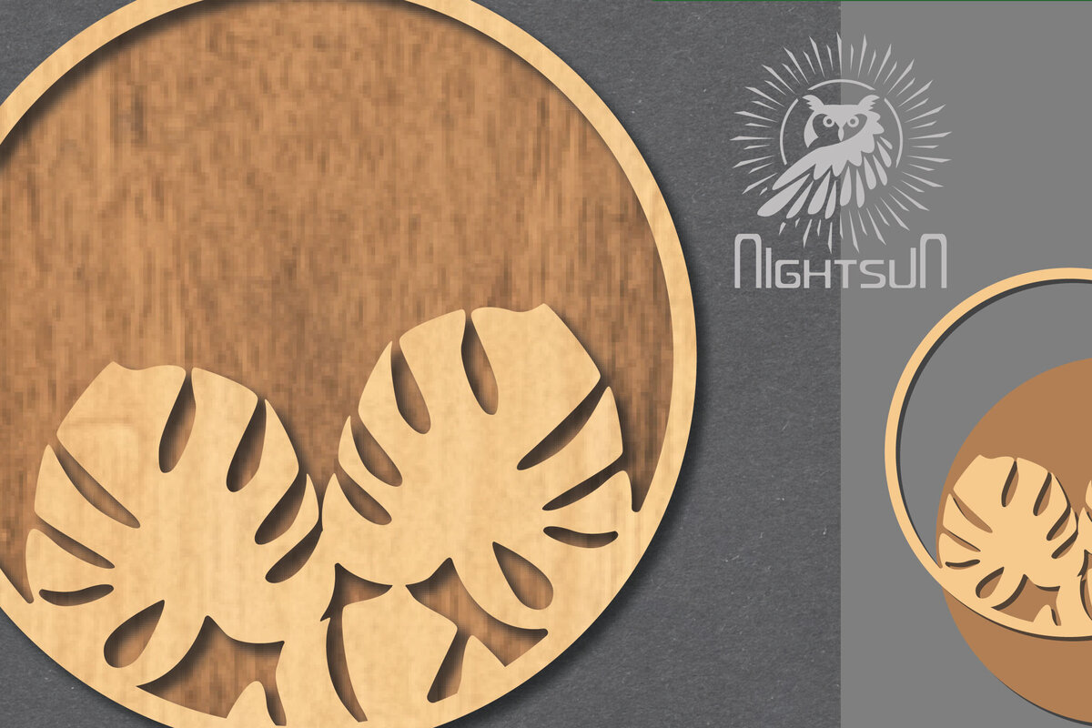 Σετ των 2 Intra απο ξύλο plywood 3mm-4mm πάχος – Σημάδι κοπής με λέιζερ τροπικών φύλλων 2 Δίασταση  20x20 cm INTRAFABR-121107254