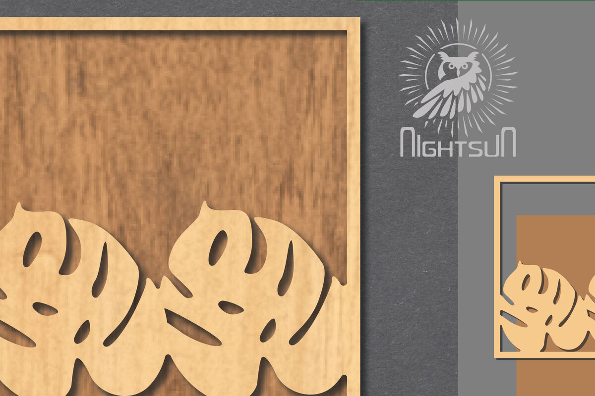 Σετ των 2 Intra απο ξύλο plywood 3mm-4mm πάχος – Σημάδι κοπής με λέιζερ τροπικών φύλλων 3 Δίασταση  20x20 cm INTRAFABR-121107274