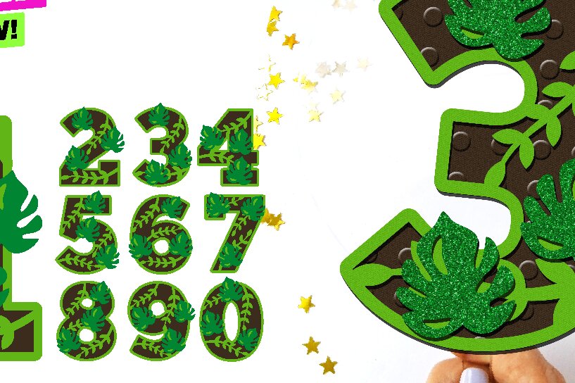 Σετ των 2 Intra απο ξύλο plywood 3mm-4mm πάχος – Τροπικά Φύλλα Αριθμοί 3D Δίασταση  20x20 cm INTRAFABR-95729215