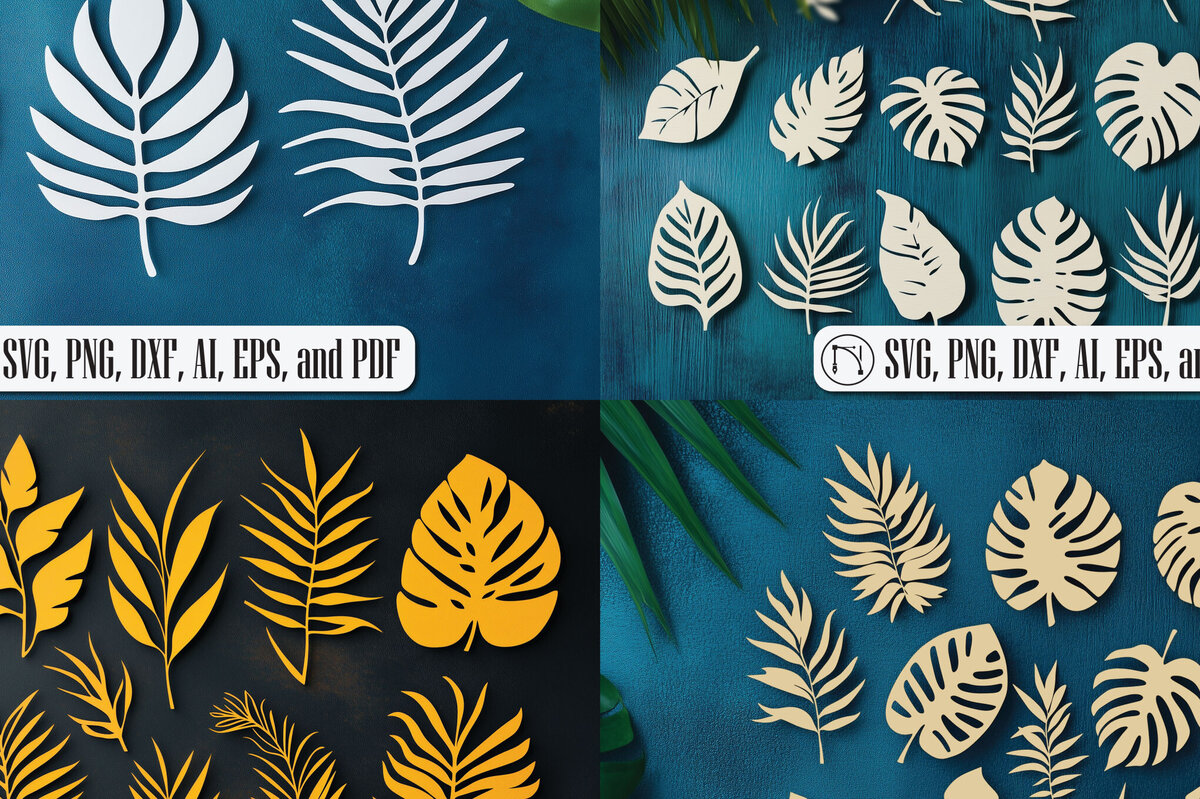 Σετ των 2 Intra απο ξύλο plywood 3mm-4mm πάχος – Δέσμη με τροπικά φύλλα Δίασταση  20x20 cm INTRAFABR-104050150