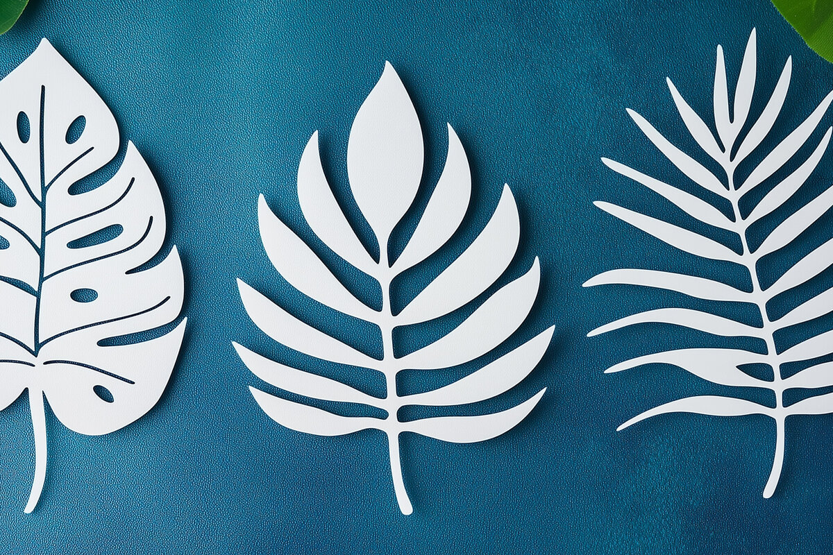 Σετ των 2 Intra απο ξύλο plywood 3mm-4mm πάχος – Δέσμη με τροπικά φύλλα Δίασταση  20x20 cm INTRAFABR-104048292