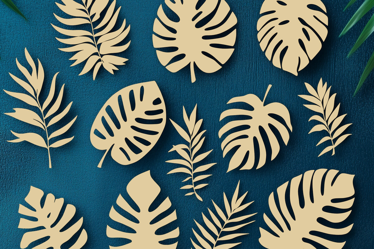 Σετ των 2 Intra απο ξύλο plywood 3mm-4mm πάχος – Δέσμη με τροπικά φύλλα Δίασταση  20x20 cm INTRAFABR-104048519