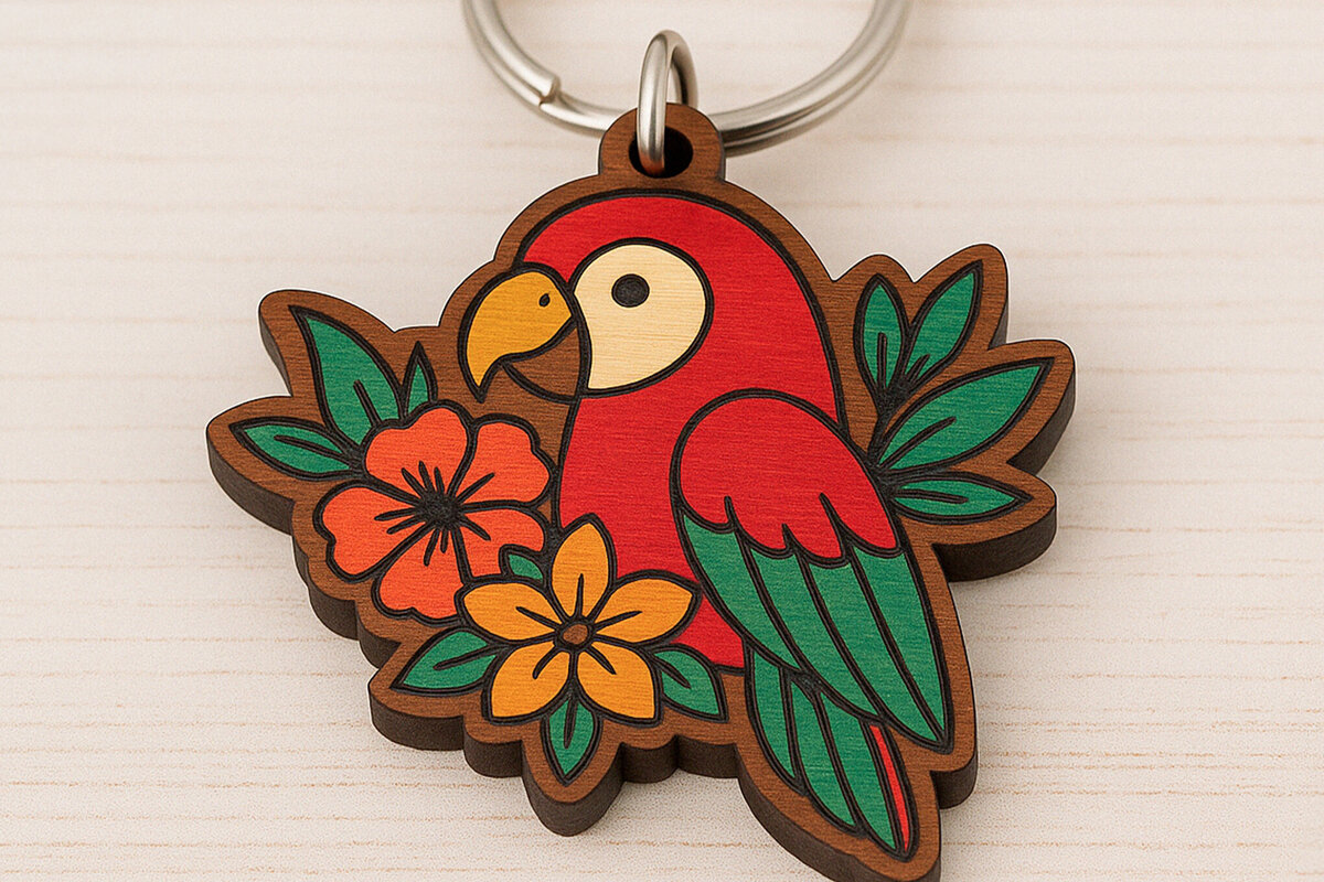 Σετ των 3 Intra απο ξύλο plywood 3mm-4mm πάχος – Μπρελόκ Tropical Parrot Δίασταση  5x5 cm INTRAFABR-121334382