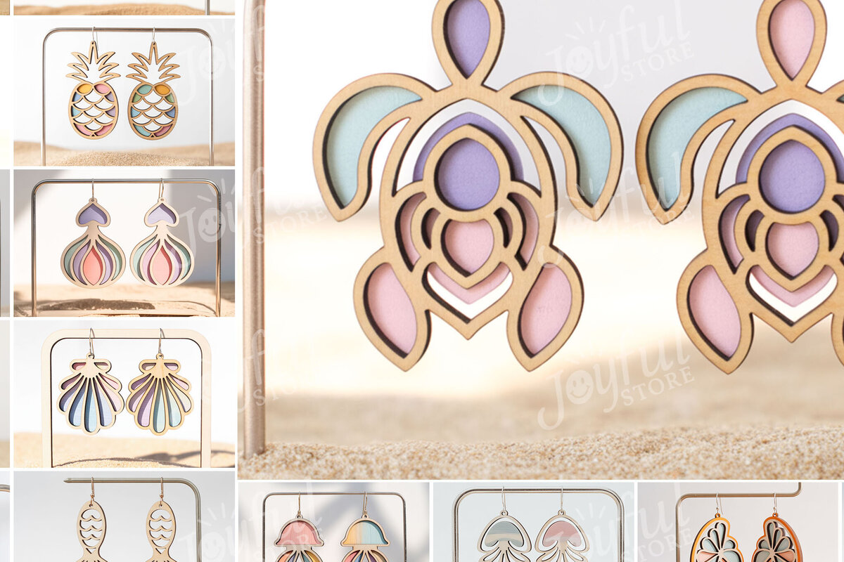 Σετ των 3 Intra απο ξύλο plywood 3mm-4mm πάχος – Πακέτο με τροπικά καλοκαιρινά σκουλαρίκια Δίασταση  5x5 cm INTRAFABR-122250335