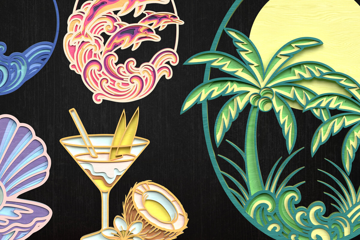 Σετ των 2 Intra απο ξύλο plywood 3mm-4mm πάχος – Tropical Summer Ocean Bundle Δίασταση  20x20 cm INTRAFABR-120487244