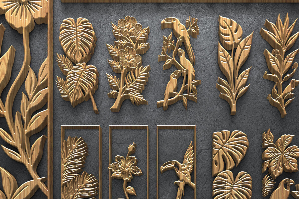 Intra απο ξύλο plywood 3mm-4mm πάχος – Τροπικό καλοκαιρινό πάνελ τοίχου Δίασταση  40x30 cm INTRAFABR-122932793