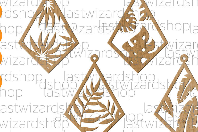 Σετ των 3 Intra απο ξύλο plywood 3mm-4mm πάχος – Σκουλαρίκια Tropical Teadrop, Monstera Δίασταση  5x5 cm INTRAFABR-25884490