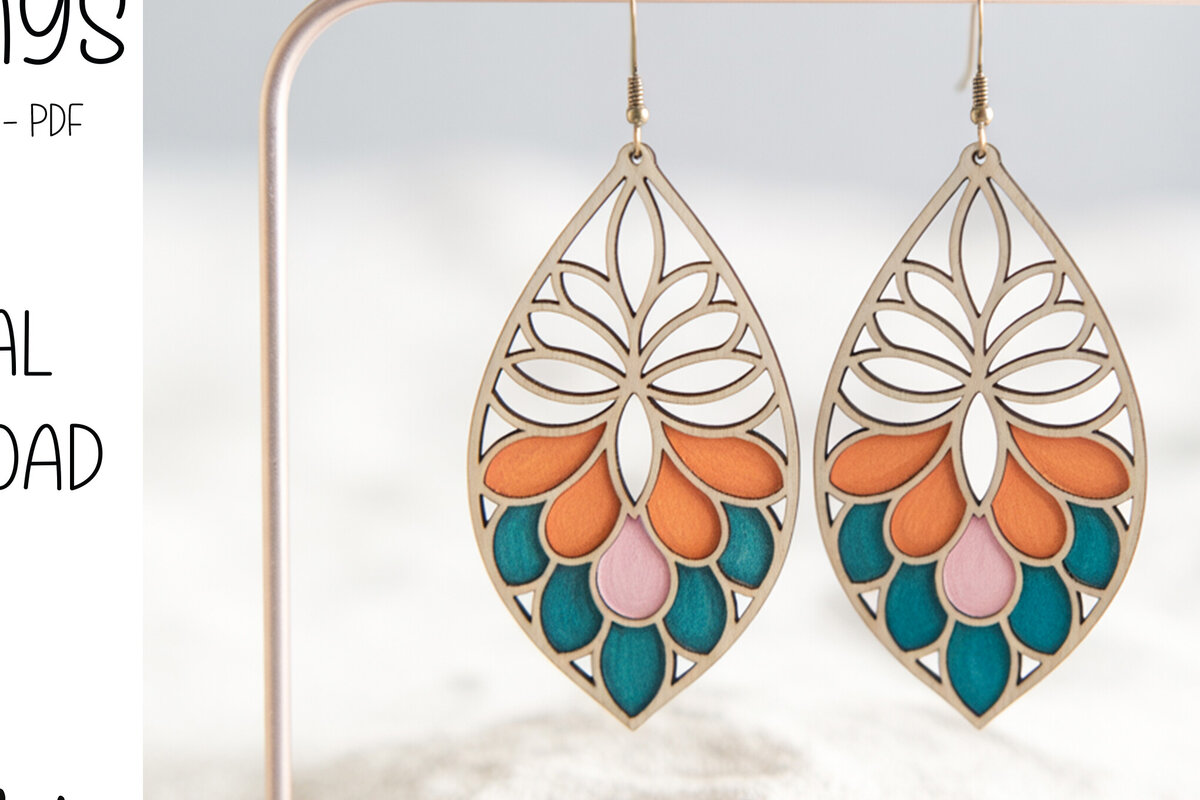 Σετ των 3 Intra απο ξύλο plywood 3mm-4mm πάχος – Σκουλαρίκια Tropical Teardrop Δίασταση  5x5 cm INTRAFABR-121919782