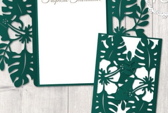 Σετ των 2 Intra απο ξύλο plywood 3mm-4mm πάχος – Κάρτα Tropical Wedding Ivnitation 5x7 Δίασταση  20x20 cm INTRAFABR-32320348