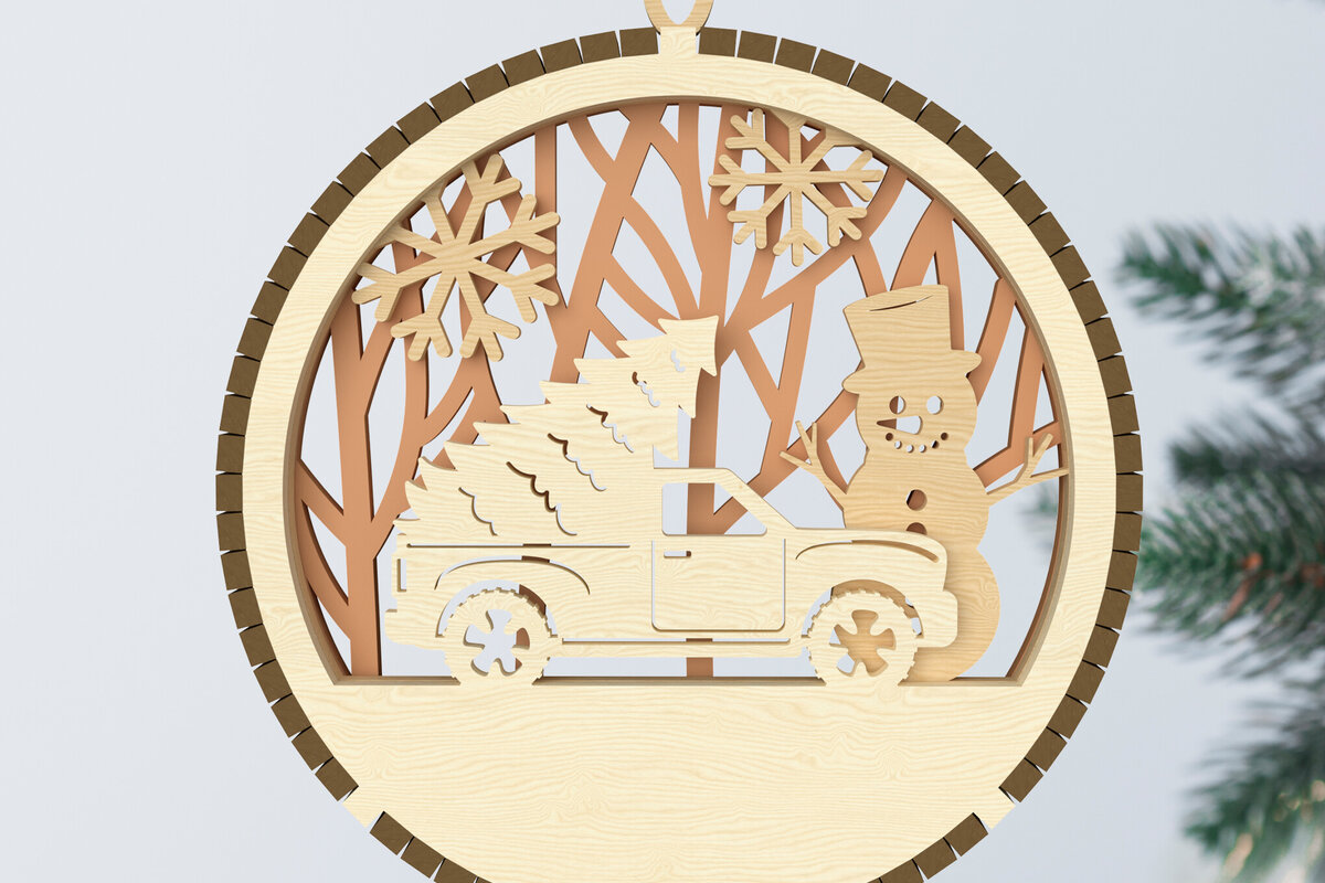 Σετ των 2 Intra απο ξύλο plywood 3mm-4mm πάχος – Φορτηγό και στολίδι Χριστουγεννιάτικου Δέντρου Δίασταση  20x20 cm INTRAFABR-107963771