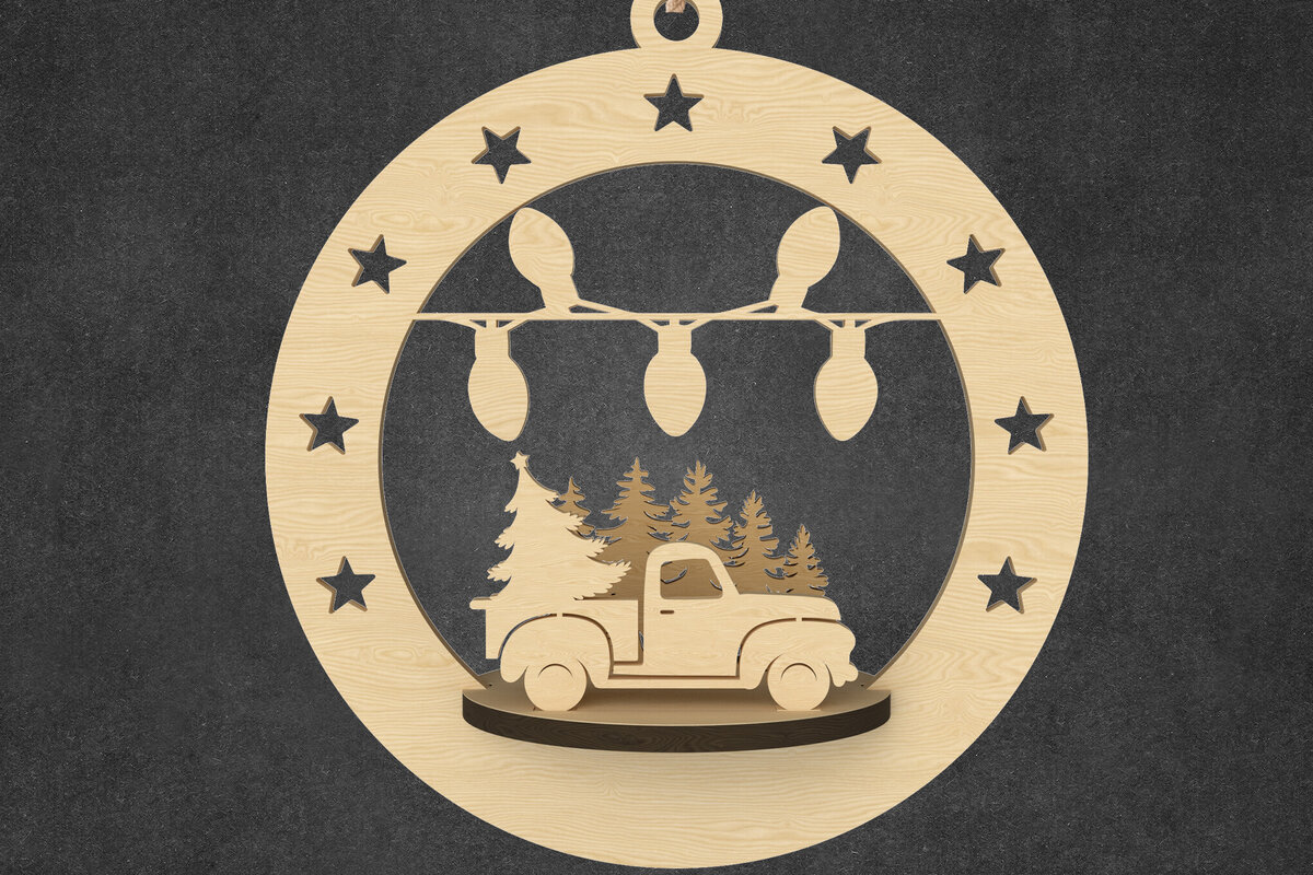 Σετ των 2 Intra απο ξύλο plywood 3mm-4mm πάχος – Φορτηγό με στολίδι Χριστουγεννιάτικου Δέντρου Δίασταση  20x20 cm INTRAFABR-109143612