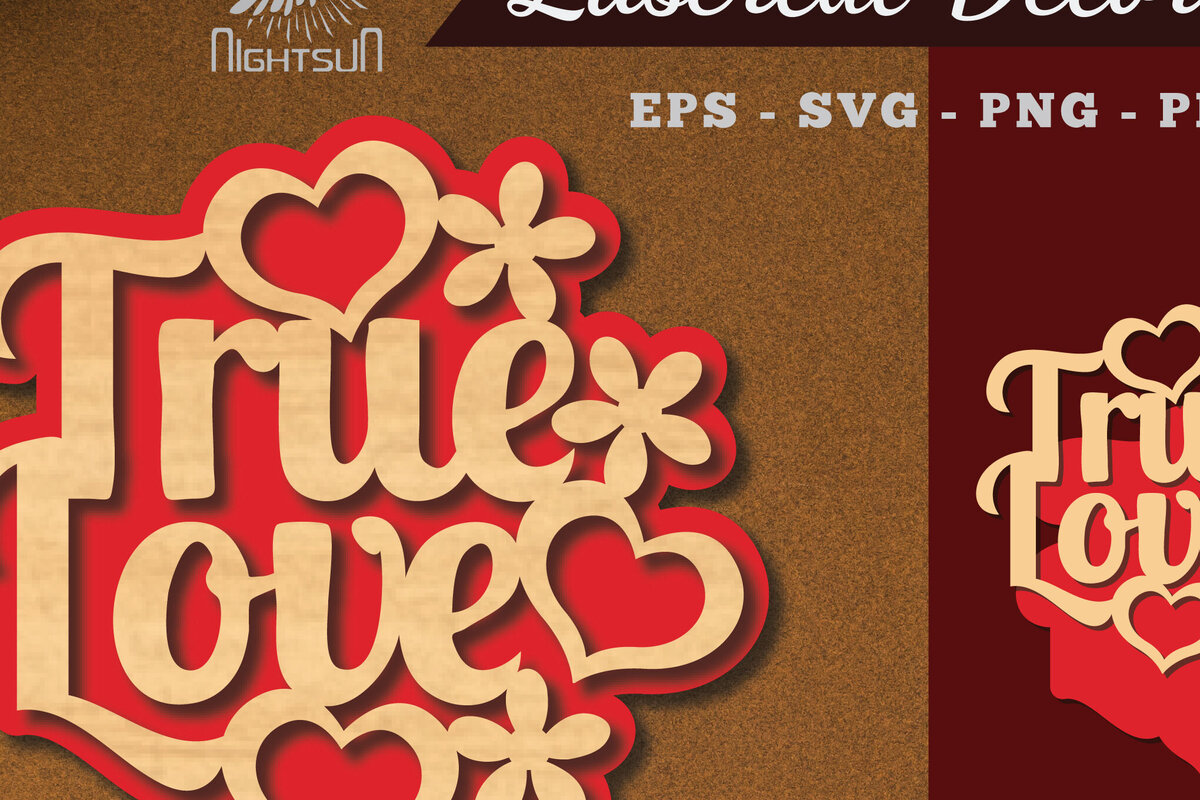 Σετ των 2 Intra απο ξύλο plywood 3mm-4mm πάχος – Διακόσμηση True Love Cut Laser Δίασταση  20x20 cm INTRAFABR-114021082