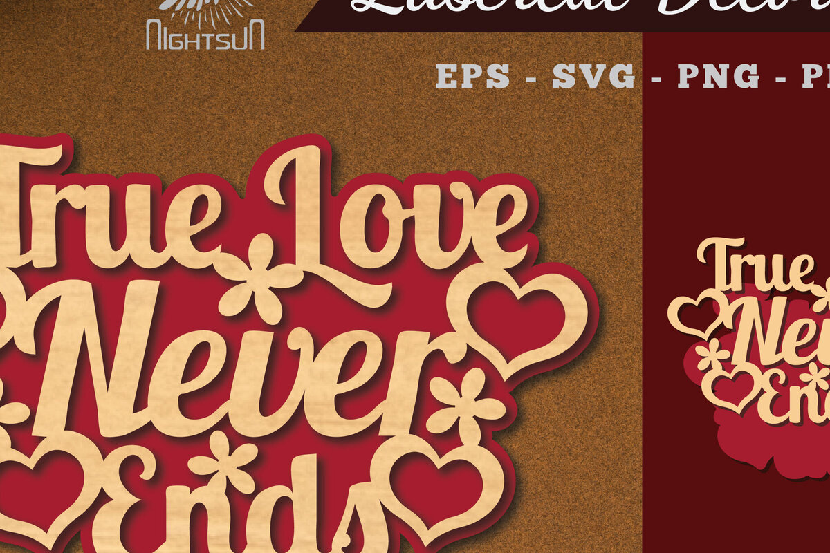 Σετ των 2 Intra απο ξύλο plywood 3mm-4mm πάχος – Το True Love Never Ends Cut με λέιζερ Δίασταση  20x20 cm INTRAFABR-114021119