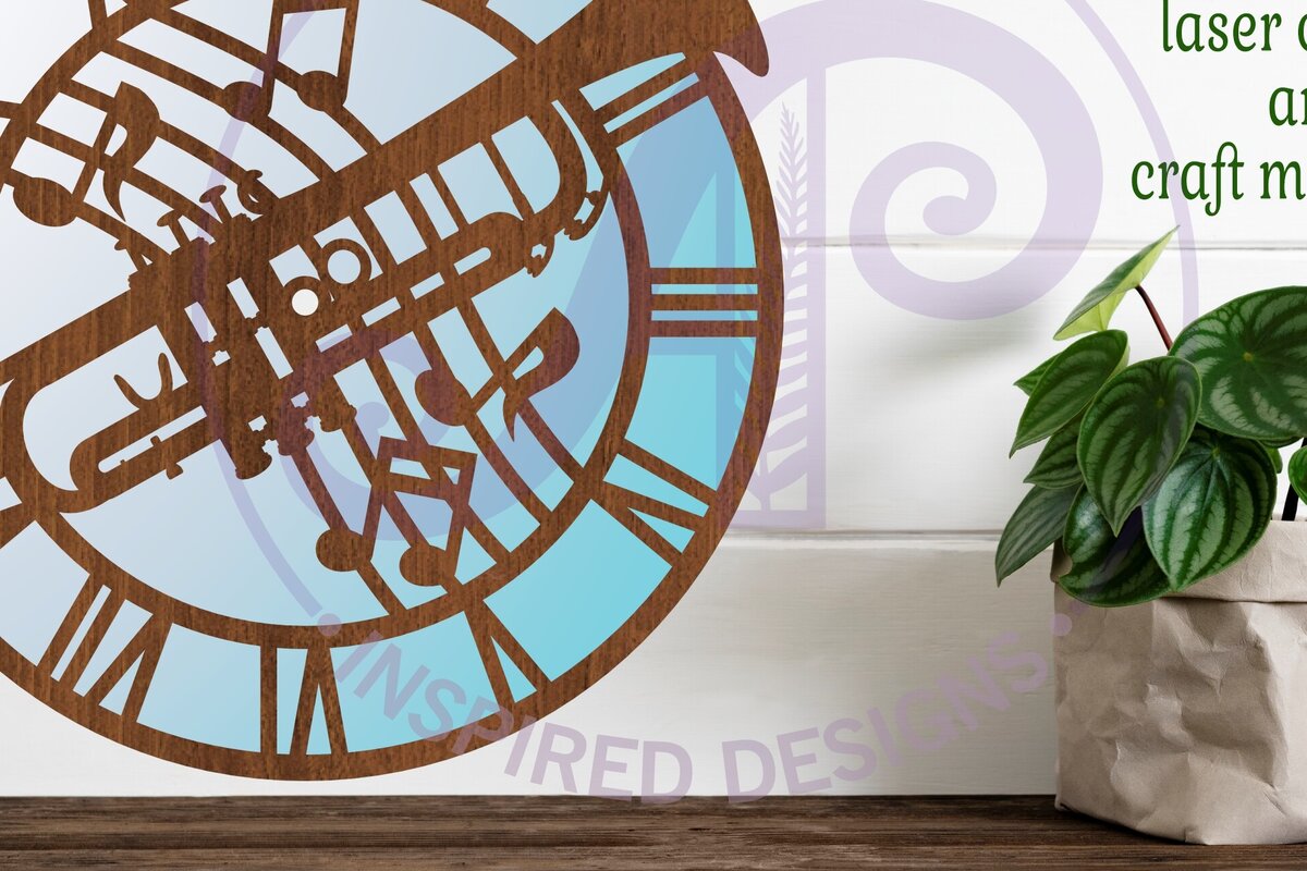 Σετ των 2 Intra απο ξύλο plywood 3mm-4mm πάχος – Αρχεία κοπής με λέιζερ ρολόι τοίχου τρομπέτας, Δίασταση  40x30 cm INTRAFABR-91393380