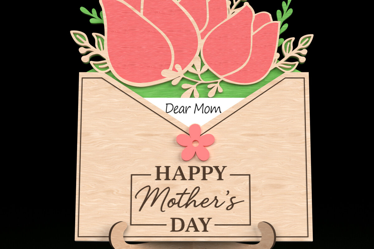 Σετ των 2 Intra απο ξύλο plywood 3mm-4mm πάχος – Φάκελος λουλουδιών τουλίπας για τη μαμά Δίασταση  20x20 cm INTRAFABR-119418830