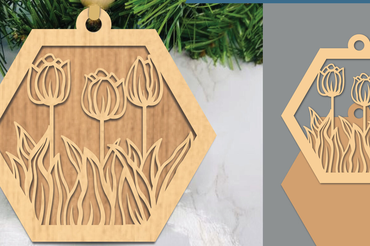 Σετ των 2 Intra απο ξύλο plywood 3mm-4mm πάχος – Στολίδι κομμένο με λέιζερ λουλούδι τουλίπα Δίασταση  20x20 cm INTRAFABR-105419608