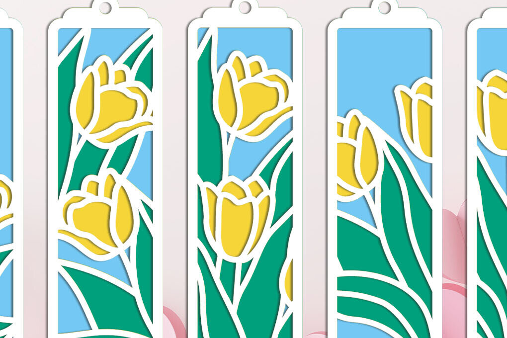 Σετ των 2 Intra απο ξύλο plywood 3mm-4mm πάχος – Λουλούδια τουλίπας Σελιδοδείκτες, Bookm Δίασταση  20x20 cm INTRAFABR-117880648