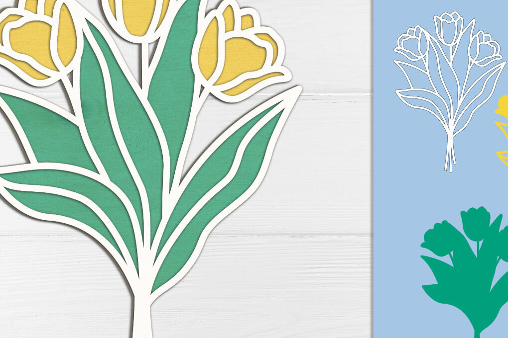 Σετ των 2 Intra απο ξύλο plywood 3mm-4mm πάχος – Μπουκέτο λουλούδια τουλίπας Ξύλινο κομμένο με λέιζερ Δίασταση  20x20 cm INTRAFABR-117883870