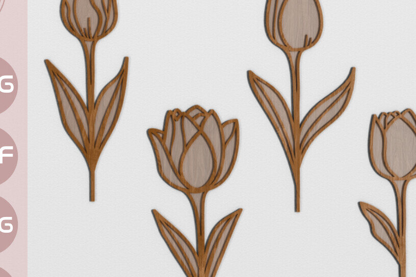 Σετ των 2 Intra απο ξύλο plywood 3mm-4mm πάχος – Πακέτο Tulip Flowers Decor Cut Laser Δίασταση  20x20 cm INTRAFABR-107373562