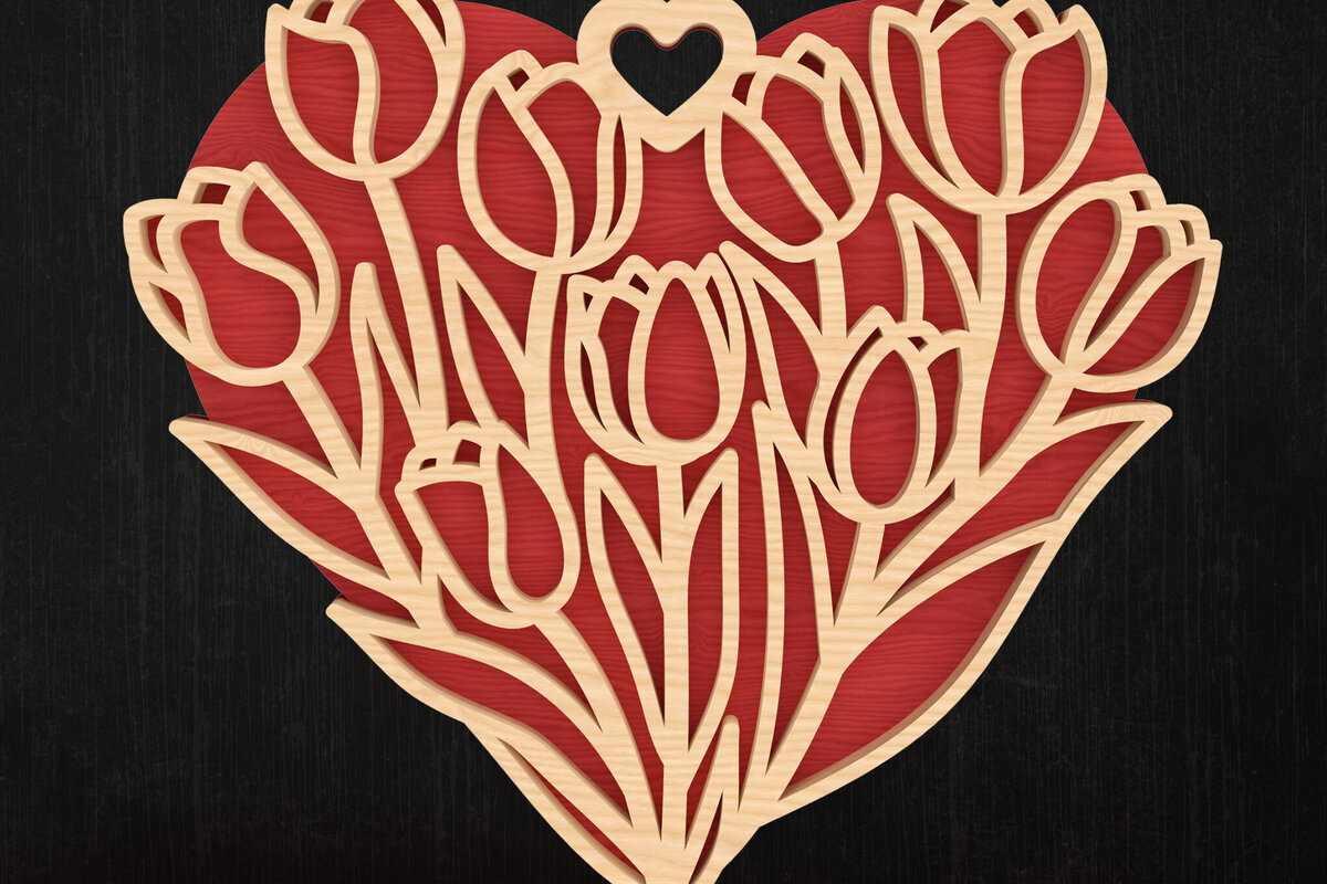 Intra απο ξύλο plywood 3mm-4mm πάχος – Tulip Heart Valentine Design Δίασταση  40x30 cm INTRAFABR-113314630