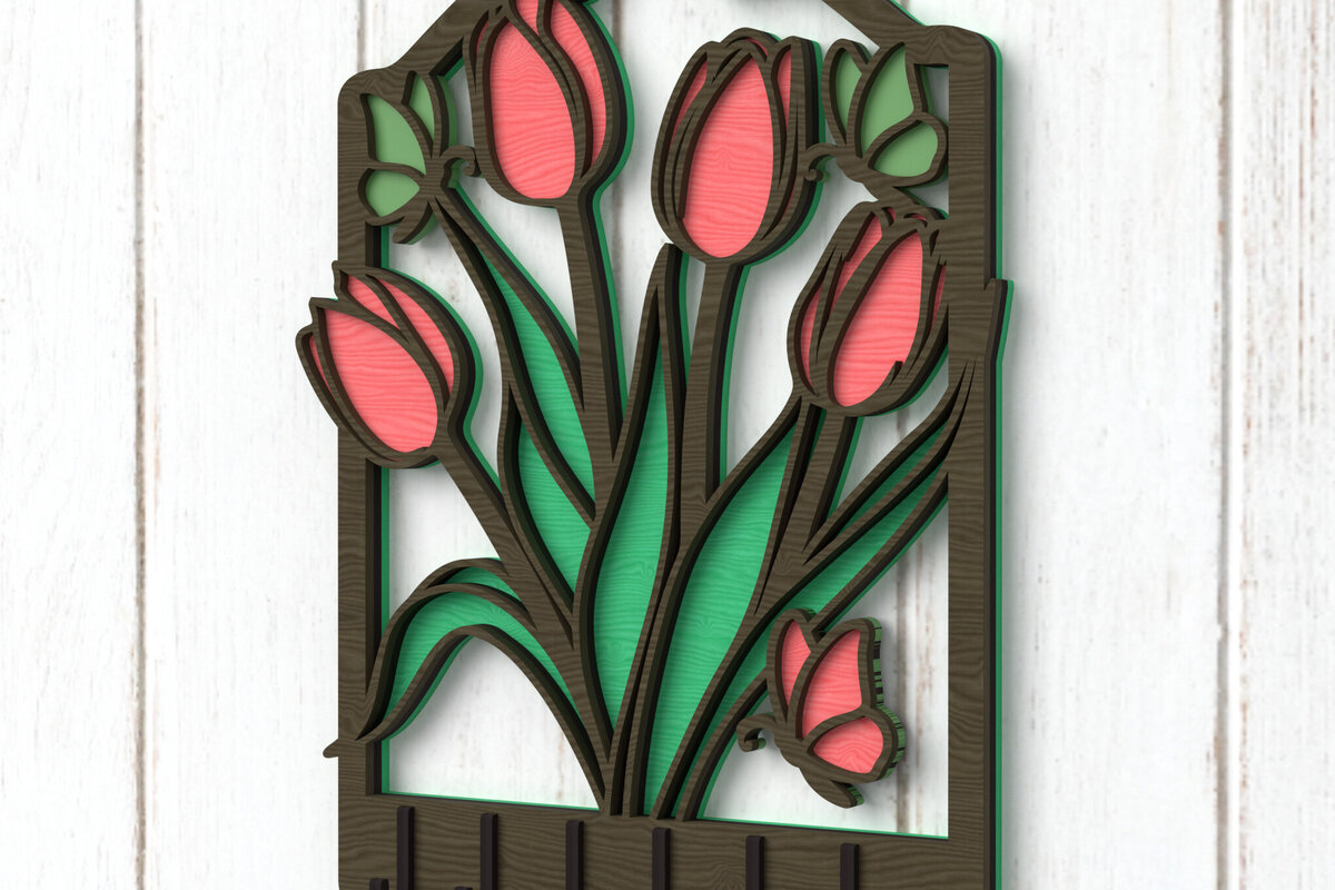 Σετ των 3 Intra απο ξύλο plywood 3mm-4mm πάχος – Μπρελόκ Tulip Δίασταση  5x5 cm INTRAFABR-112380021