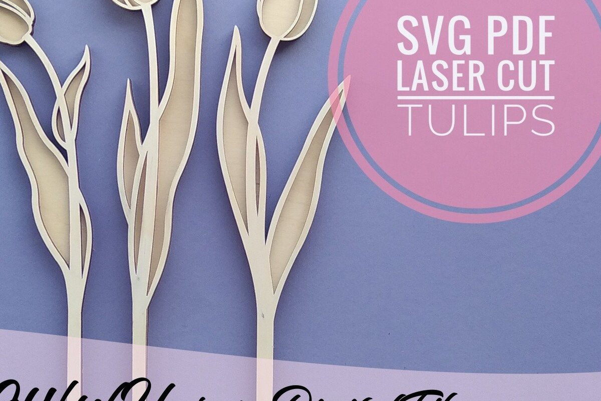 Σετ των 2 Intra απο ξύλο plywood 3mm-4mm πάχος – Λουλούδι κομμένο με λέιζερ Tulip Δίασταση  20x20 cm INTRAFABR-33968685