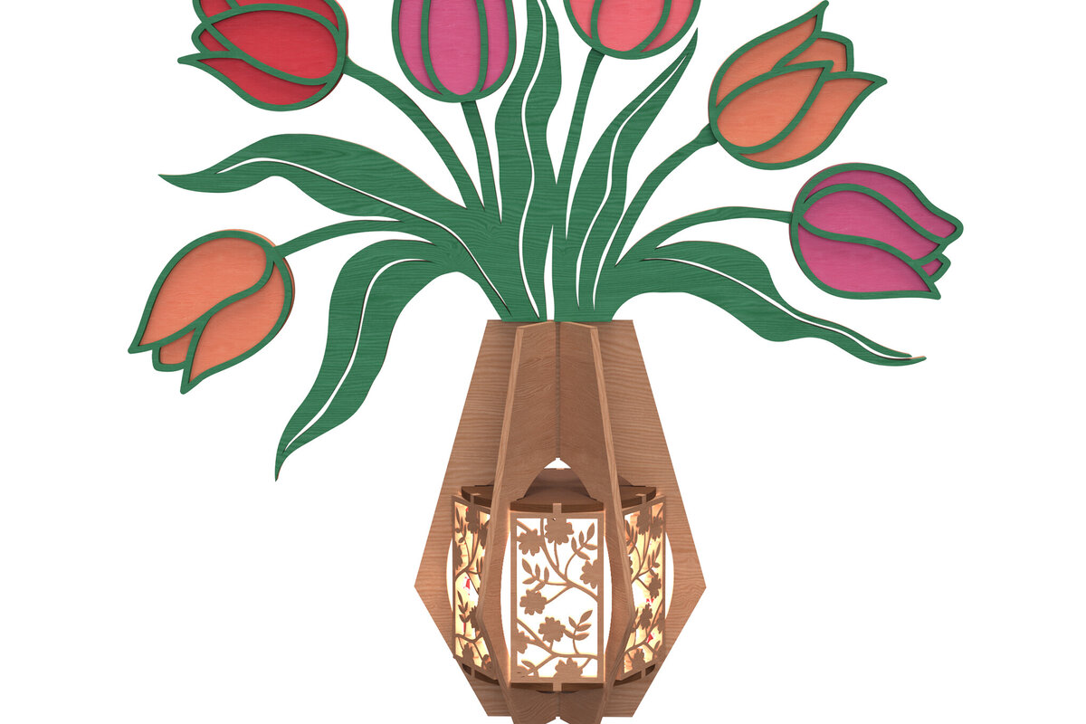 Σετ των 2 Intra απο ξύλο plywood 3mm-4mm πάχος – Πρότυπο κοπής με λέιζερ βάζο τουλίπας Δίασταση  20x20 cm INTRAFABR-112273745