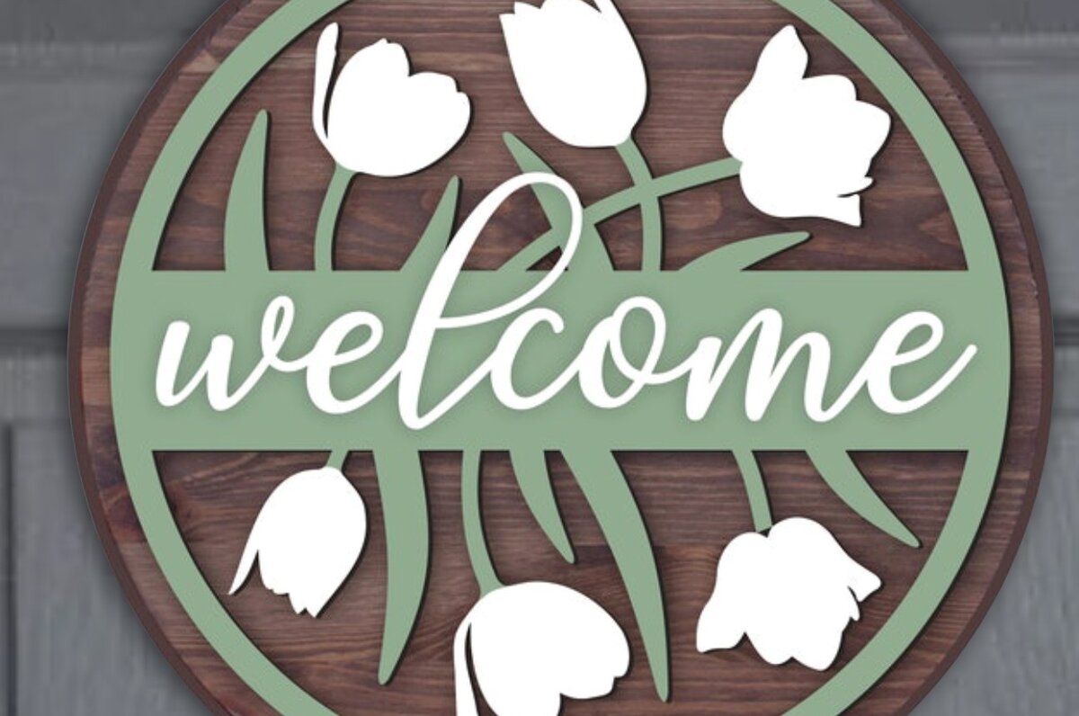 Σετ των 2 Intra απο ξύλο plywood 3mm-4mm πάχος – Σημάδι καλωσορίσματος τουλίπας | Σήμα ελατηρίου Δίασταση  20x20 cm INTRAFABR-60798234