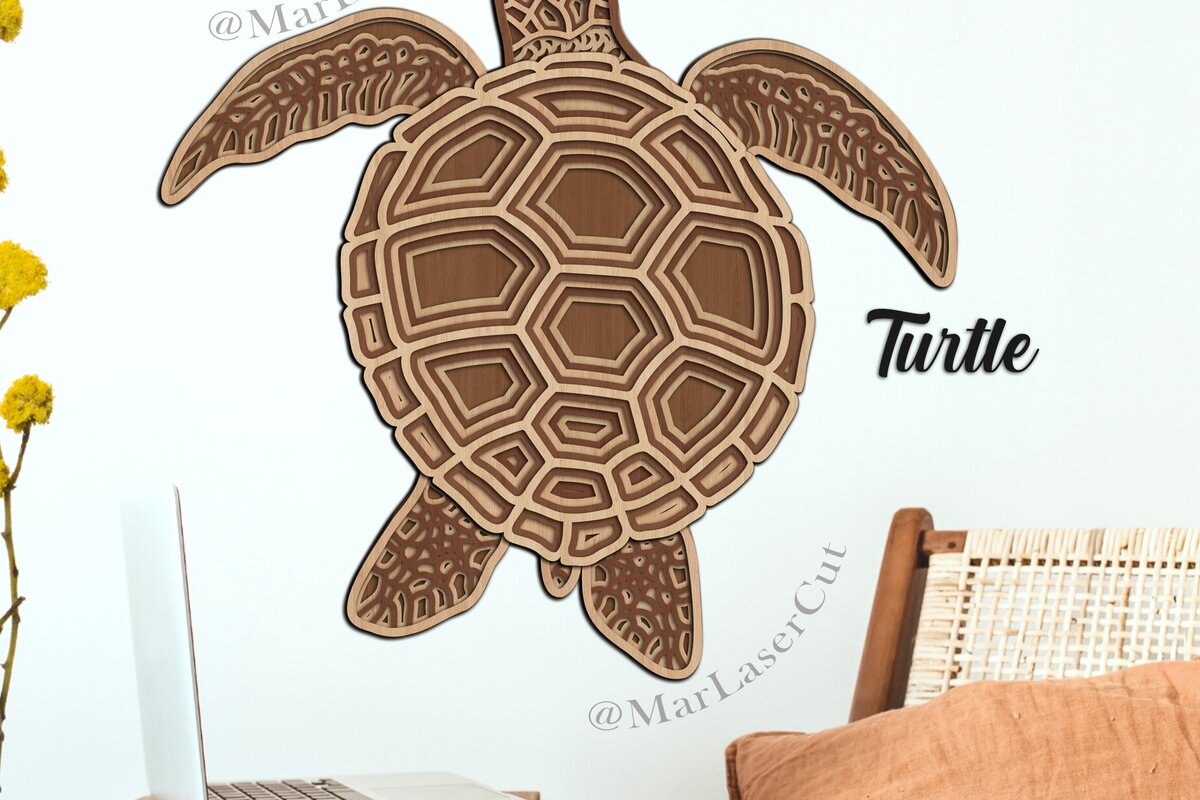 Σετ των 2 Intra απο ξύλο plywood 3mm-4mm πάχος – TURTLE 3D Multilayer Δίασταση  20x20 cm INTRAFABR-30012519