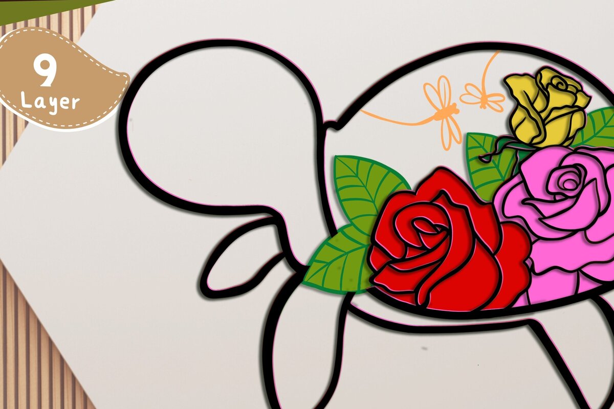 Σετ των 2 Intra απο ξύλο plywood 3mm-4mm πάχος – Turtle and Rose Multilayers Δίασταση  20x20 cm INTRAFABR-97914192