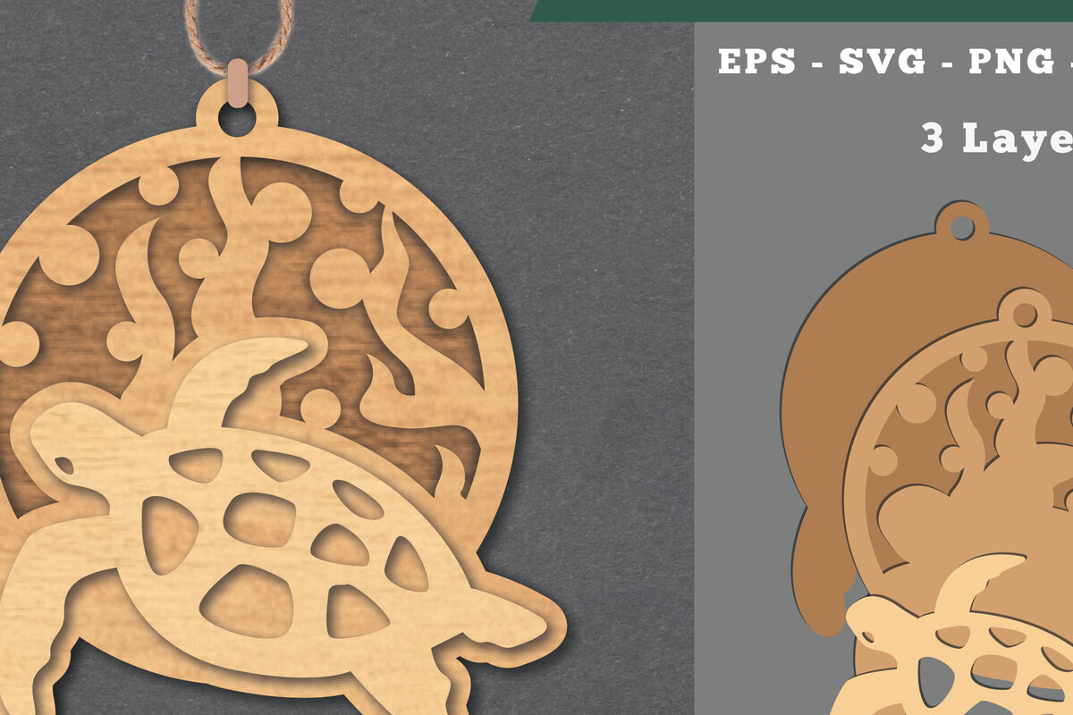 Σετ των 2 Intra απο ξύλο plywood 3mm-4mm πάχος – Στολίδι κοπής με λέιζερ χελώνας Δίασταση  20x20 cm INTRAFABR-112070119