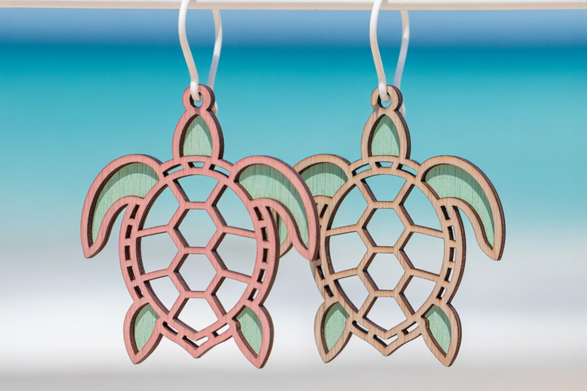 Σετ των 3 Intra απο ξύλο plywood 3mm-4mm πάχος – Turtle Line Art Earrings Δίασταση  5x5 cm INTRAFABR-123757384