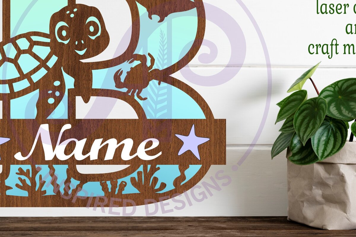 Σετ των 2 Intra απο ξύλο plywood 3mm-4mm πάχος – Μονόγραμμα κεφαλαίου της χελώνας Ωκεανός Επιστολή Β Δίασταση  20x20 cm INTRAFABR-94203809