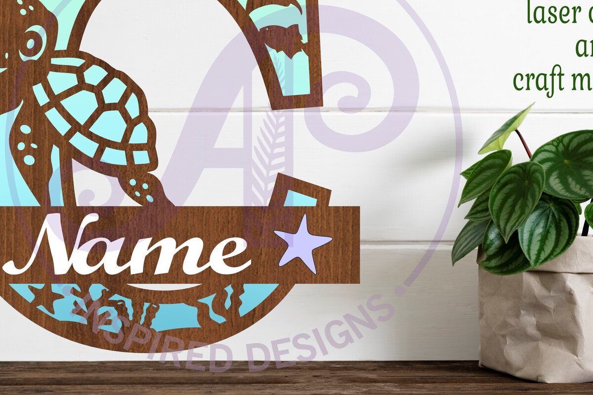 Σετ των 2 Intra απο ξύλο plywood 3mm-4mm πάχος – Μονόγραμμα κεφαλαιουχικής χελώνας Γράμμα C Δίασταση  20x20 cm INTRAFABR-94203844