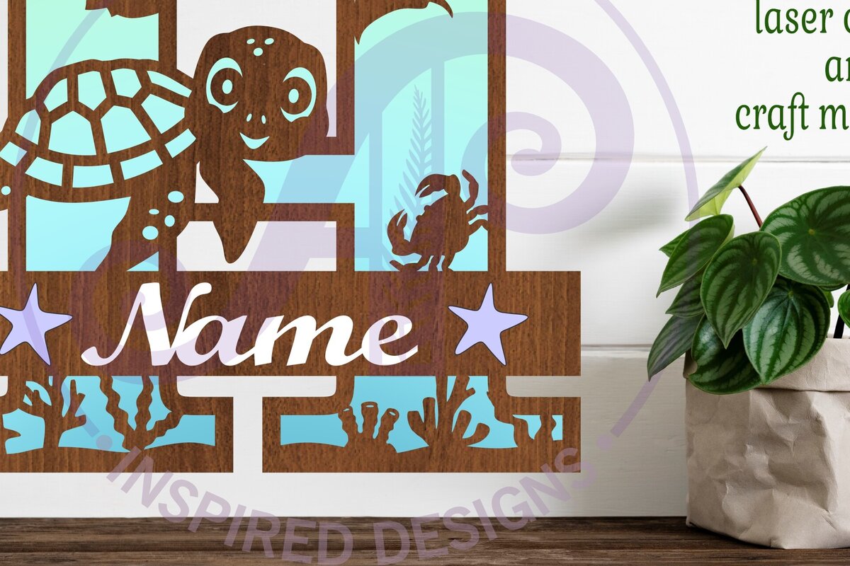 Σετ των 2 Intra απο ξύλο plywood 3mm-4mm πάχος – Μονόγραμμα κεφαλαιουχικής χελώνας Ωκεανό Επιστολή Η Δίασταση  20x20 cm INTRAFABR-94203963