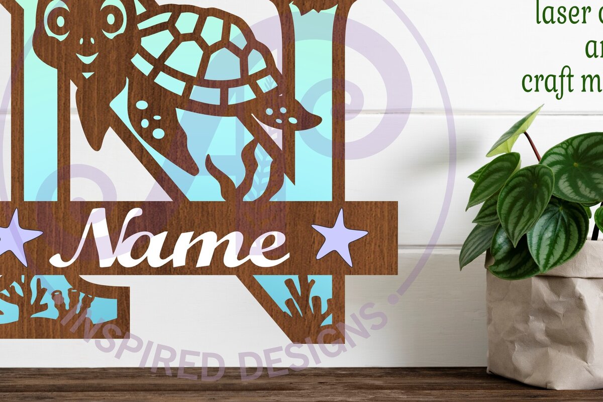 Σετ των 2 Intra απο ξύλο plywood 3mm-4mm πάχος – Μονόγραμμα κεφαλαιουχικής χελώνας Επιστολή N Δίασταση  20x20 cm INTRAFABR-94204408