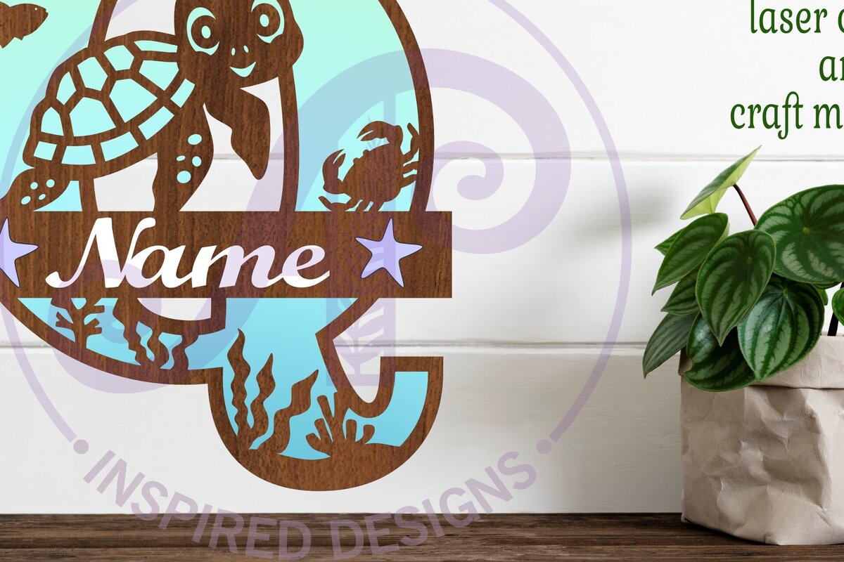 Σετ των 2 Intra απο ξύλο plywood 3mm-4mm πάχος – Μονόγραμμα κεφαλαίου της χελώνας Ωκεανός Γράμμα Q Δίασταση  20x20 cm INTRAFABR-94204492