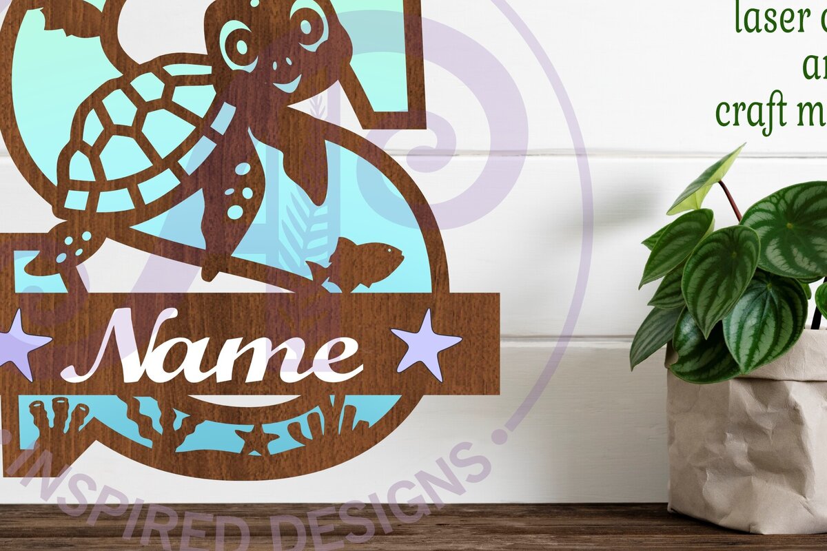 Σετ των 2 Intra απο ξύλο plywood 3mm-4mm πάχος – Μονόγραμμα κεφαλαιουχικής χελώνας Επιστολή S Δίασταση  20x20 cm INTRAFABR-94204637