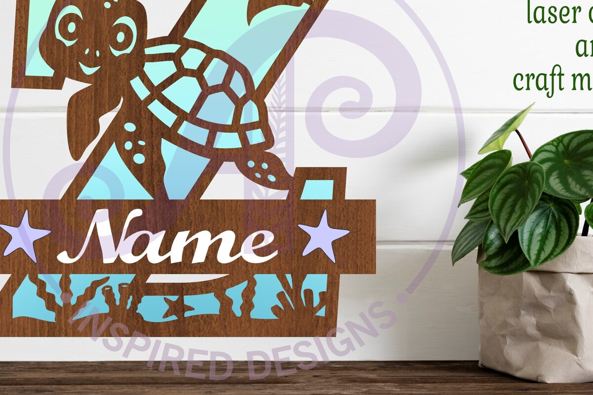 Σετ των 2 Intra απο ξύλο plywood 3mm-4mm πάχος – Μονόγραμμα κεφαλαίου χελώνας Ωκεανός Γράμμα Z Δίασταση  20x20 cm INTRAFABR-94204877