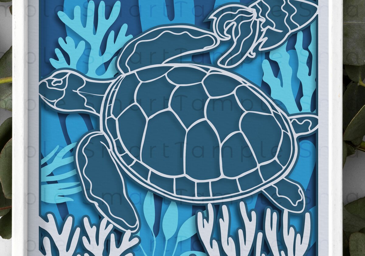 Σετ των 2 Intra απο ξύλο plywood 3mm-4mm πάχος – Turtle Shadow Box, Turtle Paper Cut Δίασταση  20x20 cm INTRAFABR-74165511