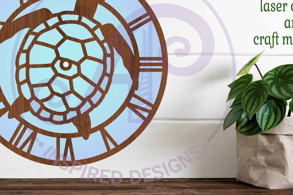 Intra απο ξύλο plywood 3mm-4mm πάχος – Ρολόι τοίχου Turtle Clock Files Cut Laser, Δίασταση  40x30 cm INTRAFABR-91926647
