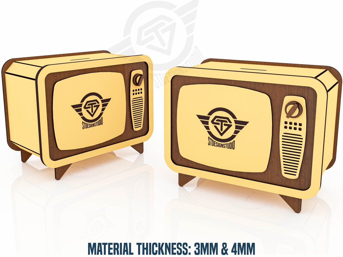 Σετ των 2 Intra απο ξύλο plywood 3mm-4mm πάχος – Αρχεία κοπής με λέιζερ TV Moneybox Δίασταση  20x20 cm INTRAFABR-119476426