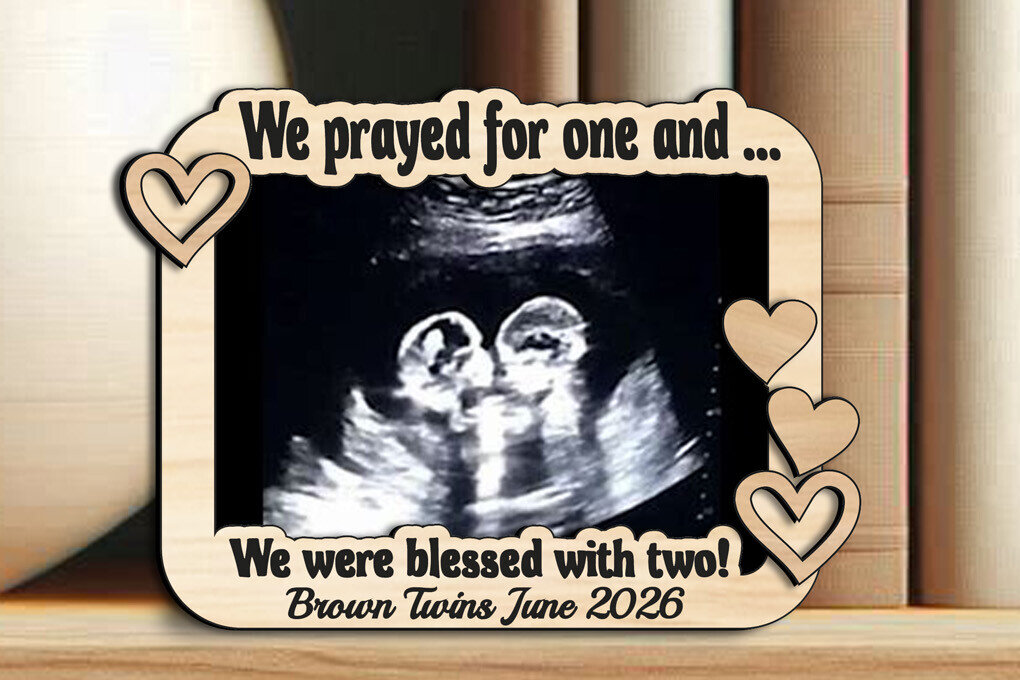 Σετ των 2 Intra απο ξύλο plywood 3mm-4mm πάχος – Ανακοίνωση Twin Babies Ultrasound Δίασταση  20x20 cm INTRAFABR-123098108