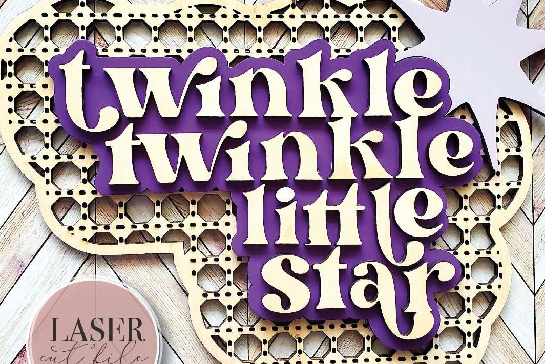 Σετ των 2 Intra απο ξύλο plywood 3mm-4mm πάχος – Twinkle Twinkle Litte Star Δίασταση  20x20 cm INTRAFABR-71541324